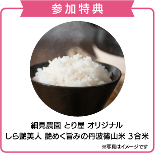 参加特典：細見農園オリジナル しら艶美人 艶めく旨みの丹波篠山米 3合米