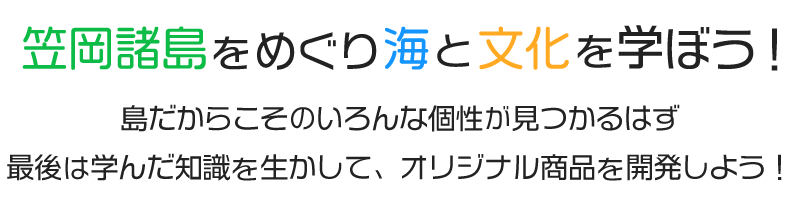 笠岡諸島をめぐり海と文化を学ぼう！島だからこそのいろんな個性が見つかるはず。最後は学んだ知識を生かして、オリジナル商品を開発しよう！