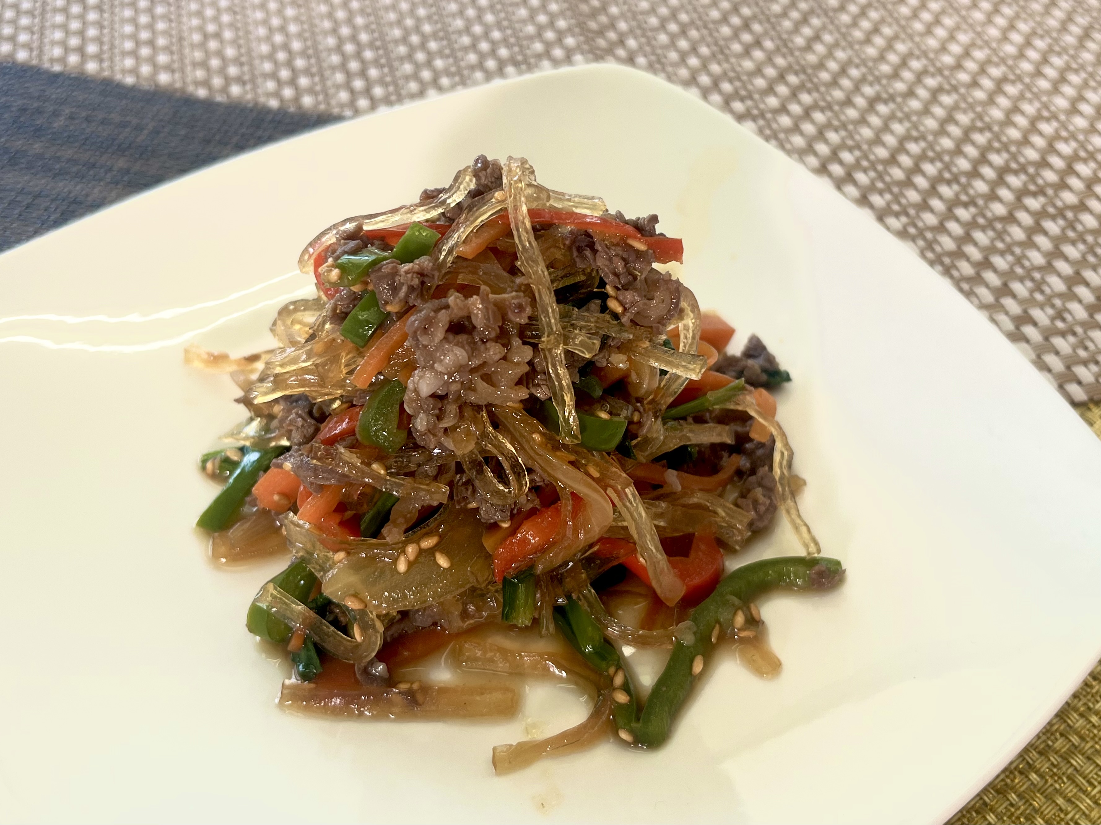 ほうれん草と糸寒天のチャプチェ