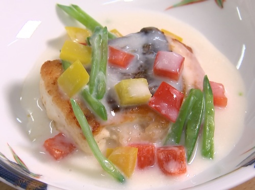 鯛のおこわ焼き牛乳野菜あん