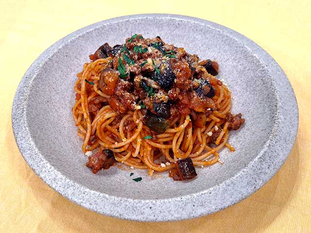 岡山千両ナスのミートソースパスタ