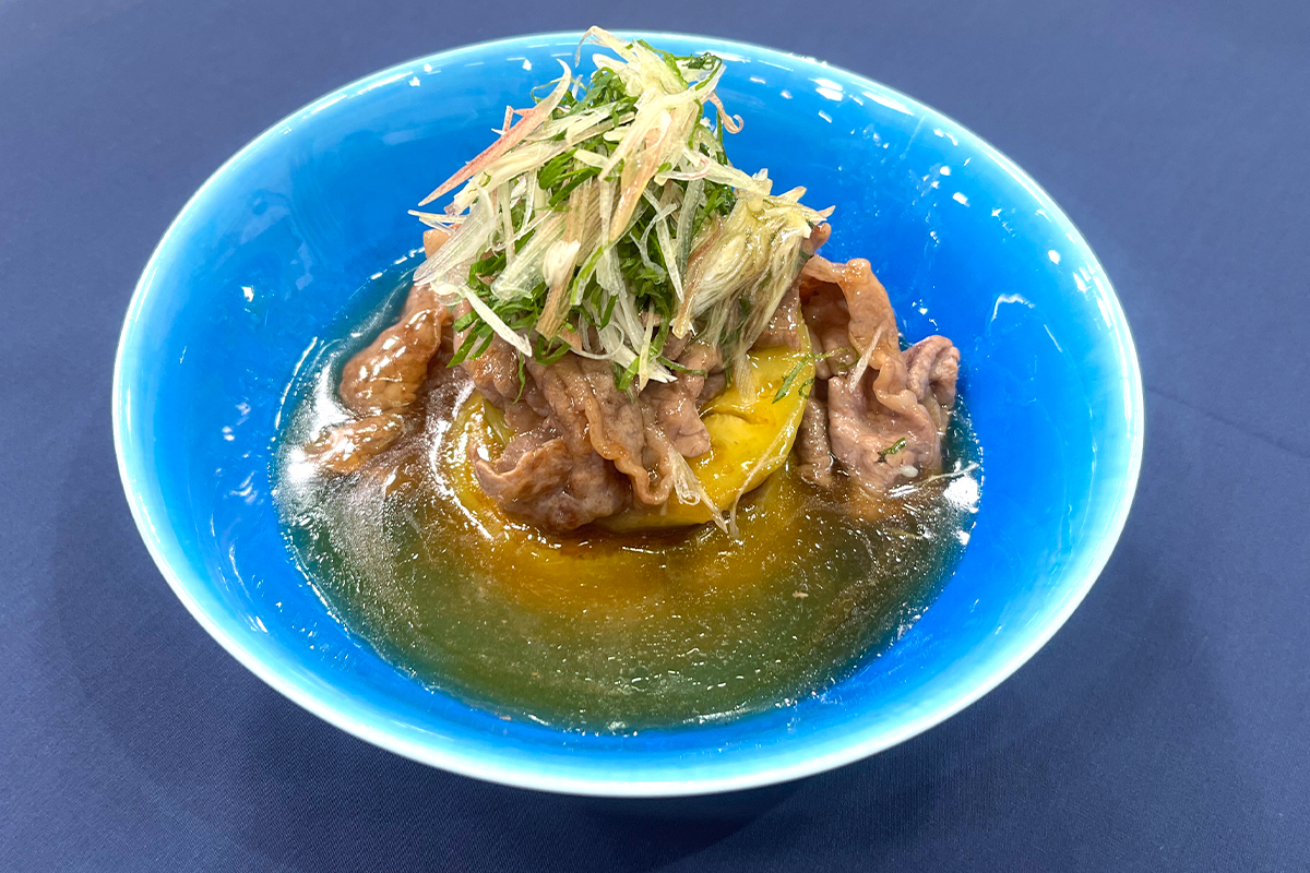 牛焼きしゃぶと丸なすの青じそ餡かけ