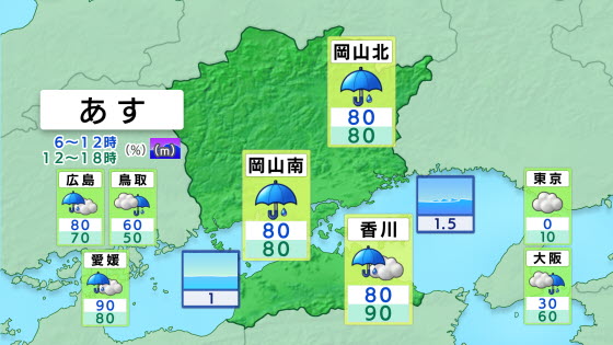明日の岡山・香川の天気