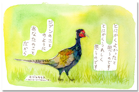 岡山県の鳥　キジ【とにかくよかったと　思うのです　とにかくうれしく　思うのです　ジブンのことのように　あなたのことだから】